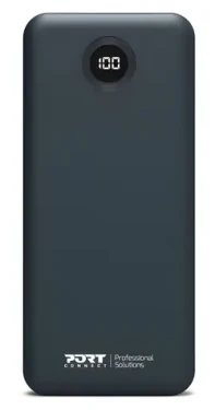 PORT CONNECT vstavané USB-C káble 10 000 mAh čierna / Powerbanka / LCD displej / USB-C PD / USB-A QC (907006)