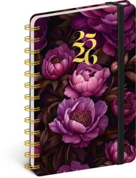 NOTIQUE Špirálový 18-mesačný diár Petito - Fialové kvety 2025/2026, 13 x 18 cm (PGD-35530-V)