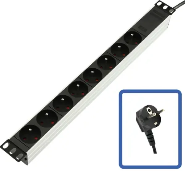 Lanview rozvodný panel 19" čierny / Rozvodný panel / 1U / 8x Schuko / 16A / 4000W (TUPS032)