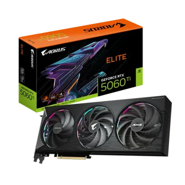 GIGABYTE AORUS GeForce RTX 5060 Tí ELITE 16GB / 2572MHz / 16GB GDDR7 / 128-bit / 1x HDMI + 3x DP / 650W (8) (GV-N506TAORUS E-16GD)