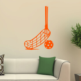 Veselá Stena Samolepka Florbalka a loptička Farba: oranžová, Veľkosť: 60 x 40 cm