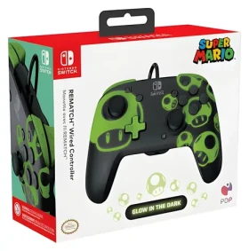 PDP Rematch 1Up Glow in the Dark / Herný ovládač / drôtový / USB / 3 m / Nintendo Switch (500-134-GID)