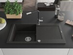MEXEN/S MEXEN/S - Leo granitový drez 1 s odkvapkávačom vrátane batérie Flora, čierna/zlatá metalik 6501-75-670401-07