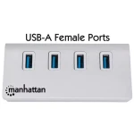 Manhattan biela / USB hub / 4 porty / USB 3.0 5 Gbps / hliníkové telo / Bus Power (163767)