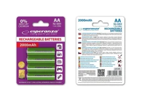 Esperanza Nabíjacia batéria AA zelená / 1.2V / 2000mAh / Ni-MH / 4 ks / v blistri (EZA104G - 5901299923351)