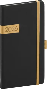NOTIQUE Vreckový diár Twill 2026 čierno-zlatý / 9 x 15.5 cm (PGD-KAPTW-6001)