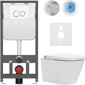 CERANO - Závesné WC s bidetom Basic/Cronus Standard - biela lesklá - WC tlačidlo Dualo/Biela - závesné - predstenová inštalácia - 59,3x38,4 CER-8050BD86423