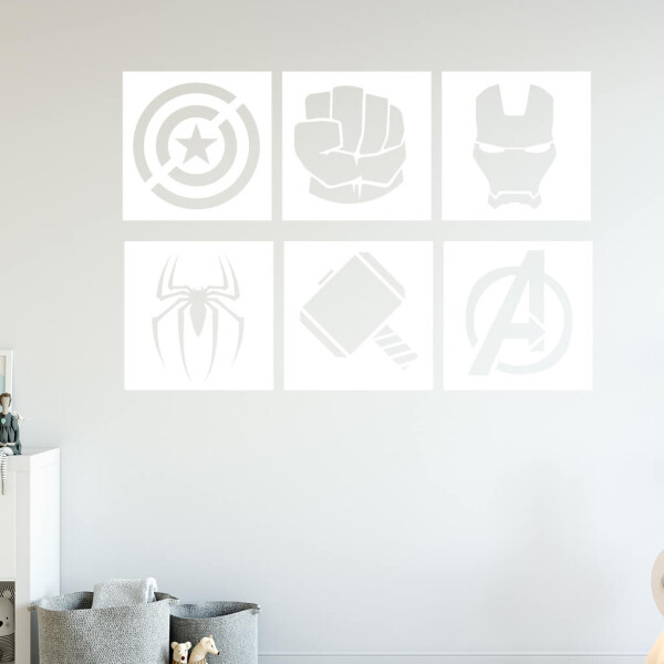 Veselá Stena Samolepka Znaky Avengers sada Farba: bílá, Veľkosť: 40 x 58 cm