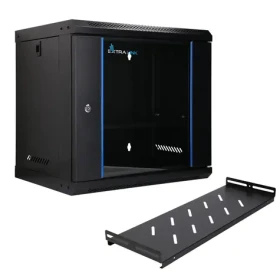 Extralink LITE čierna / Nástenná skriňa / 19" / 9U / sklenené dvere / 530 x 400 mm / s policou (EX.28792)