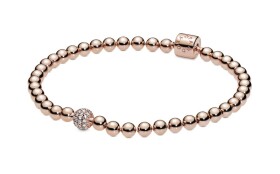 Pandora Pozlátený korálkový náramok Signature Rose 588342CZ cm