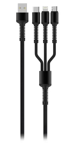 Colorway Nabíjací kábel 3v1 šedivá / Nabíjací kábel / USB-A (M) - Lightning Micro-USB USB-C / 4 A / Nylon / 1,2 m (CW-CBU3003-GR)