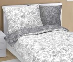 Obliečky bavlna 90/566 šedobiely kvet 140x200, 70x90