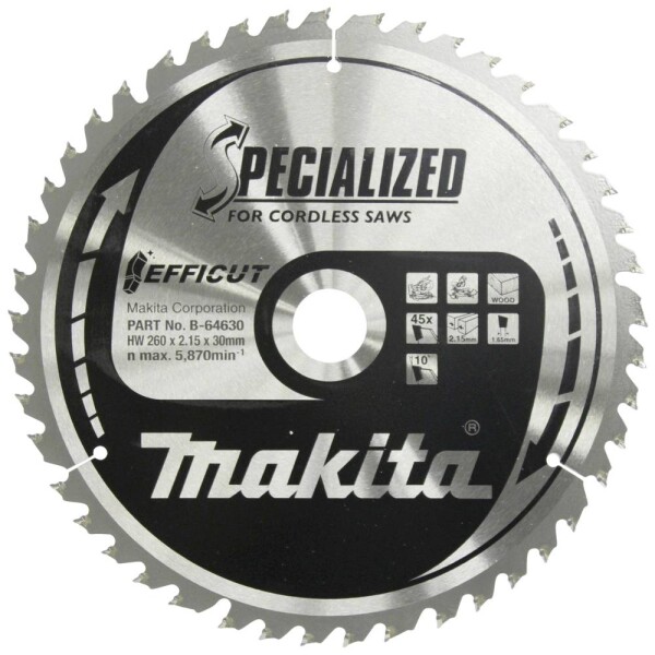 Makita Makita Specialized EFFICUT - Kreissägeblatt - für Holz, Metall B-64630 pílový kotúč 260 x 30 x 2.15 mm Počet zubov (na palec): 45 1 ks; B-64630