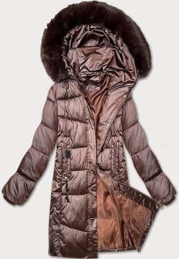 Zimná plus size prešívaná bunda s kapucňou S'west chocolate (B8267-14) odstíny hnědé 52
