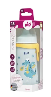 NIP Kids cup fľaša s náustkom PP 330ml modrá / od 18 mesiacov (NIP35051)