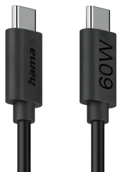 HAMA čierna / Nabíjací kábel / USB-C / USB-C / 60 W / 1,2 m
