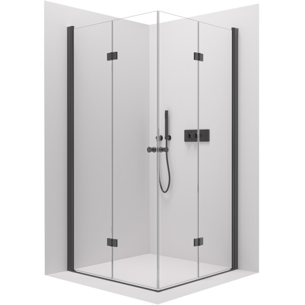 CERANO - Sprchovací kút Volpe Duo Ľ/P - 6 mm - čierna matná, transparentné sklo - 70x120x190 - zalamovacia CER-521059