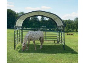 Plachtový prístrešok pre kone – ShelterLogic 3,7 × 3,7 m zelený