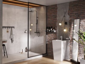 BESCO - Walk-in sprchovací kút ICON - Farba rámu zásteny - Hliník čierny, Rozmer A - 110, Rozmer C - 200, Smer zatváranie - Univerzálny Ľavé / Pravé, Výplň - Číre bezpečnostné sklo - 8 mm BCICON11BC