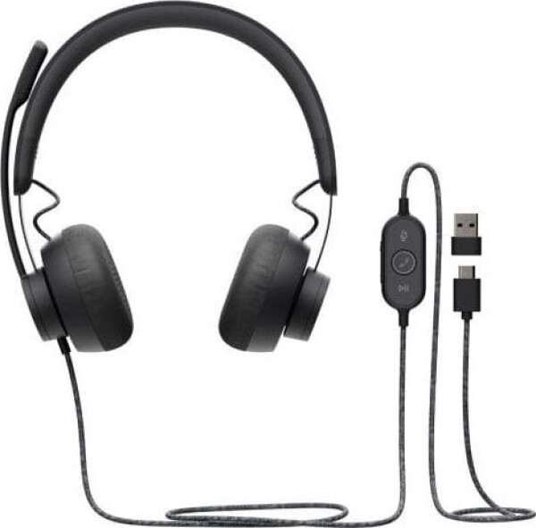 Logitech Zone Wired Microsoft Teams čierna / USB headset / polohovateľný mikrofón / USB-C konektor + USB-A adaptér (981-000870)