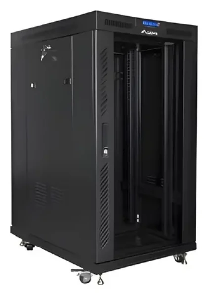 Lanberg 22U 19" čierny / Stojanový rozvádzač / 800x1000 mm / Flat pack / Sklenené dvere / LCD (FF01-8022-12BL)