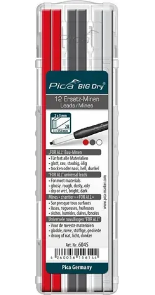 PICA Náhradné tuhy Big DRY / Červená, grafitová, biela / Univerzálna FOR ALL (6045)
