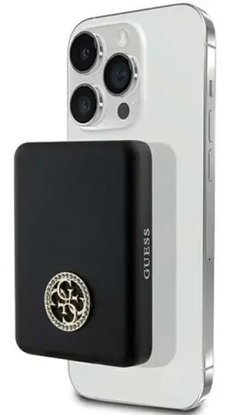 Guess MagSafe 4G Strassed Metal Logo čierna / Powerbanka / 5000 mAh / 15W (GUPBM5AL4DMK)