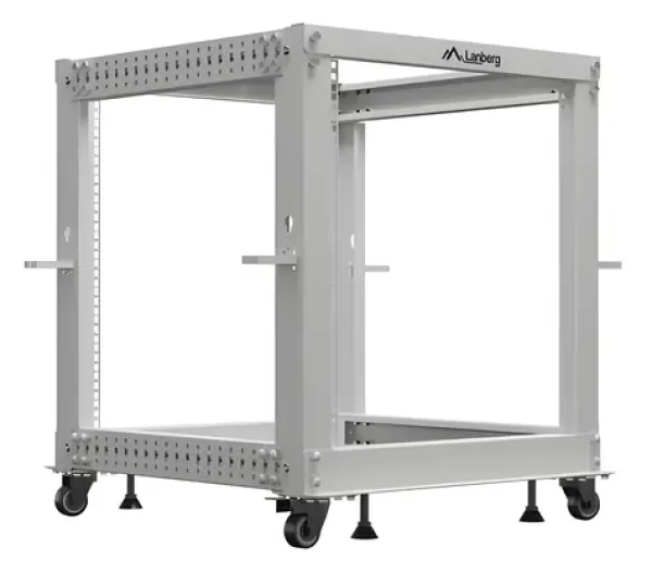 Lanberg Open Rack 12U šedá / Stojanový rack / 600×600 mm / hĺbka 576-1034 mm / nosnosť 600 kg (OR01-6112-S)