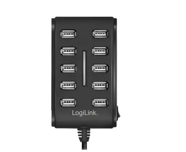 LogiLink čierna / USB hub / 10x USB-A 2.0 / 480 Mb / s / napájací adaptér (UA0125)