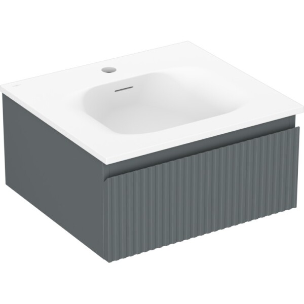 MEXEN/S - Rivel kúpeľňová skrinka 50 cm s umývadlom Vela, 1 šuplík, reliéf, grafit mat/biela mat 91A20-05023-1-BF66-W23M01