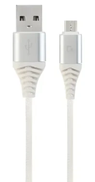 Cablexpert USB-A - Micro-USB bielo-strieborná / USB kábel / opletený / 1 m (CC-USB2B-AMmBM-1M-BW2)