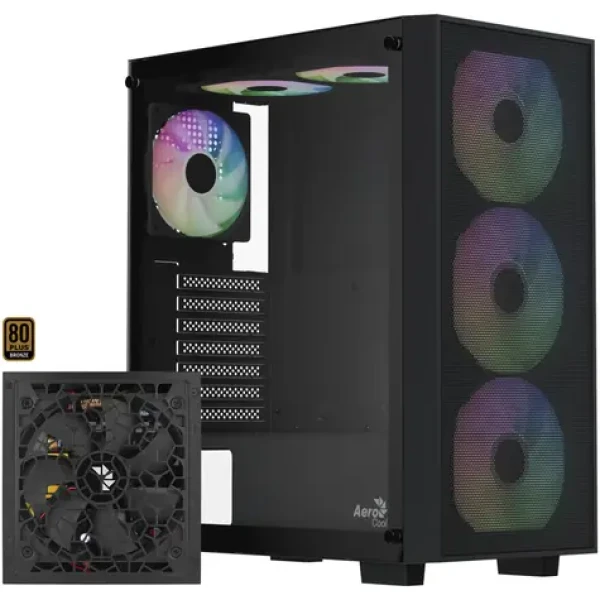 AeroCool B509A Flow čierna / PC skriňa / Midi Tower / ATX / Mesh / Tvrdené sklo / So zdrojom 650W (ACCX-BD02002.11)