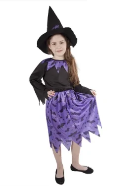 RAPPA Detský kostým čarodejnice s netopiermi a klobúkom - Halloween (M)