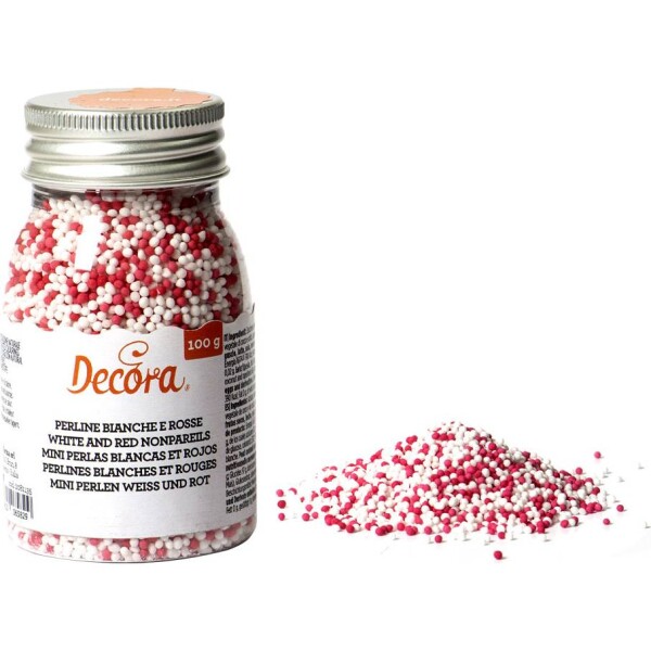 Cukrové zdobenie mini perličky 1,5 mm bielo červené 100 g - Decora - Decora
