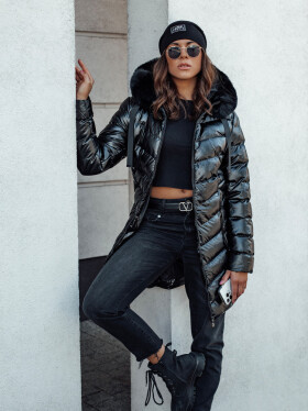 Dámska prešívaná zimná bunda s kapucňou CRYSTAL black FashionStreet TY4584 XL