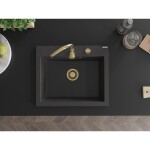 MEXEN/S MEXEN/S - Elix granitový drez 1-miska 600 x 500 mm, čierna kropenatá, sifón zlatá 6525601005-76-G