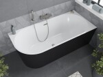 MEXEN/S - Mia voľne stojaca rohová vaňa pravá 150 x 75, biela/čierna, sifón a prepad nikel kartáčovaná 52691507575P-97
