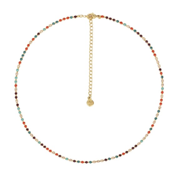 Preciosa Pozlátený náhrdelník s českým krištáľom Choker Glowline Royal Lagoon 2570Y70