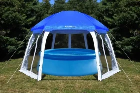 RULYT Zastrešenie bazéna modro-biele / Zastrešenie bazéna / do priemeru 3,66 m / šesťuholník / PVC steny / UV 50+