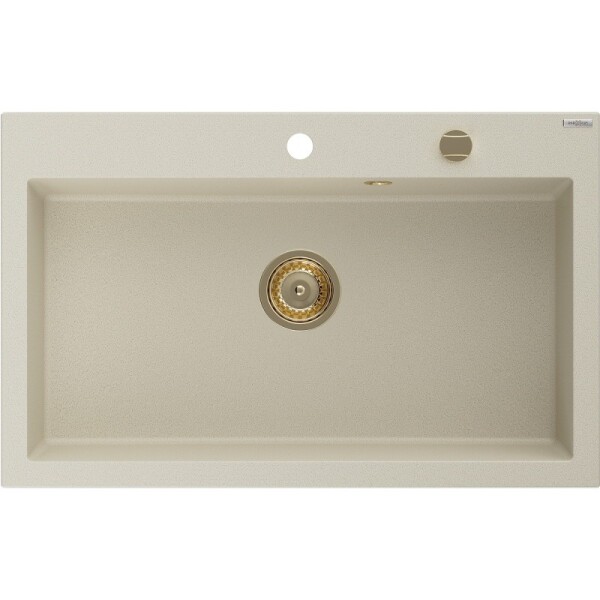 MEXEN/S MEXEN/S - Elix granitový drez 1-miska 800 x 500 mm, béžový, sifón zlatá 6527801005-69-G