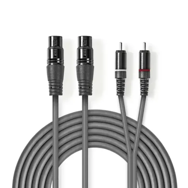 Nedis Vyvážený Audio kábel 2x XLR 3pinová (F) - 2x RCA (M) 1.50 m tmavo šedá (COTH15230GY15)