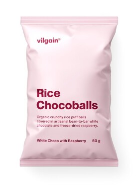 Vilgain Rice Chocoballs BIO – Biela čokoláda s malinou 50 g