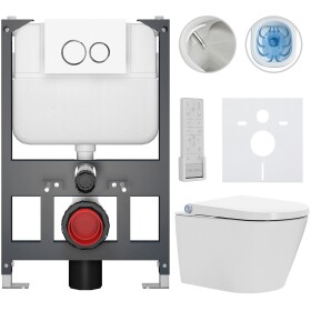 CERANO - Závesné WC s bidetom Basic/Cronus Premium - biela lesklá - WC tlačidlo Dualo/Biela - závesné - nízky modul - predstenová inštalácia - 59,3x38,4 CER-8050BD86469