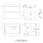 CERANO - Kúpeľňová skrinka Velora - dub medový, úchytka zlatá + umývadlo z lit. mramoru Ovo - čierna matná - 70,5x58x46,5 CER-979981