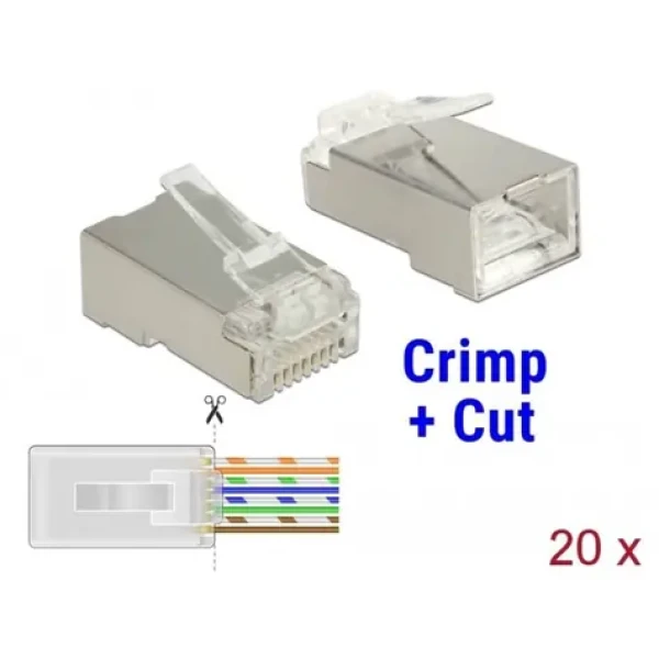 DeLock 86454 / Konektor RJ45 Cat.6 STP / krimpovací / tienený, priehľadný / 20 ks (86454)