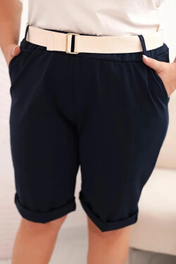 Dámske Plus veľkosť bavlnené šortky s opaskom tmavomodrá XL