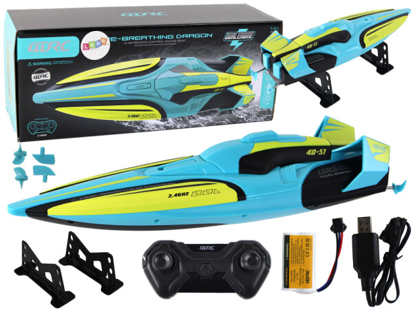 Mamido Motorový čln s efektmi na diaľkové ovládanie RC tyrkysová žltá