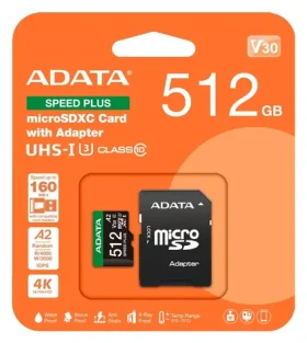 ADATA Speed PLUS / Micro karta SDXC / 512 GB / UHS-I U3 / Class 10 / čítanie: 180 MB/s / zápis: 160 MB/s (UD512GUI3V30A2SP-RA1)