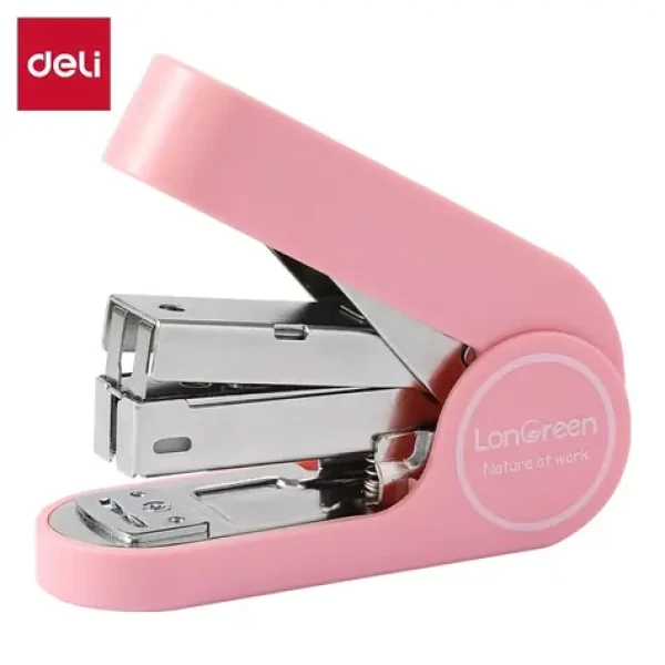 Deli LonGreen Easy ružová / Zošívačka / Do 25 listov / Sponky 24/6 a 26/6 / Hĺbka 35 mm / Recyklovaný plast (D395524)