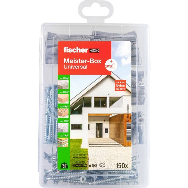 Fischer Meister-Box Universal + S box s výberom hmoždiniek 35 mm, 50 mm 577863 150 dielov; 577863